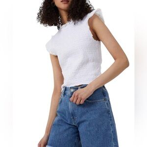 French Connection White Sleeveless Smocked Top